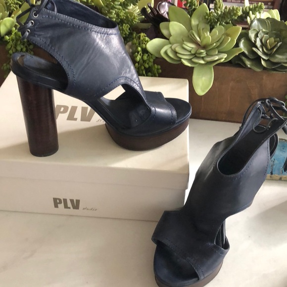PLV Studio Shoes - PLV Navy Open-toe Platforms